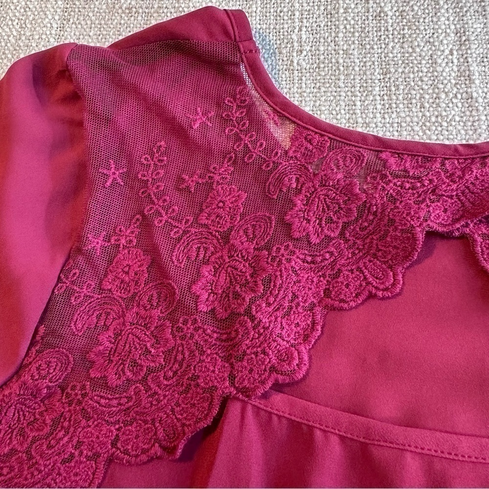 Charming Charlie Deep Red Lace Blouse - Picture 9 of 15